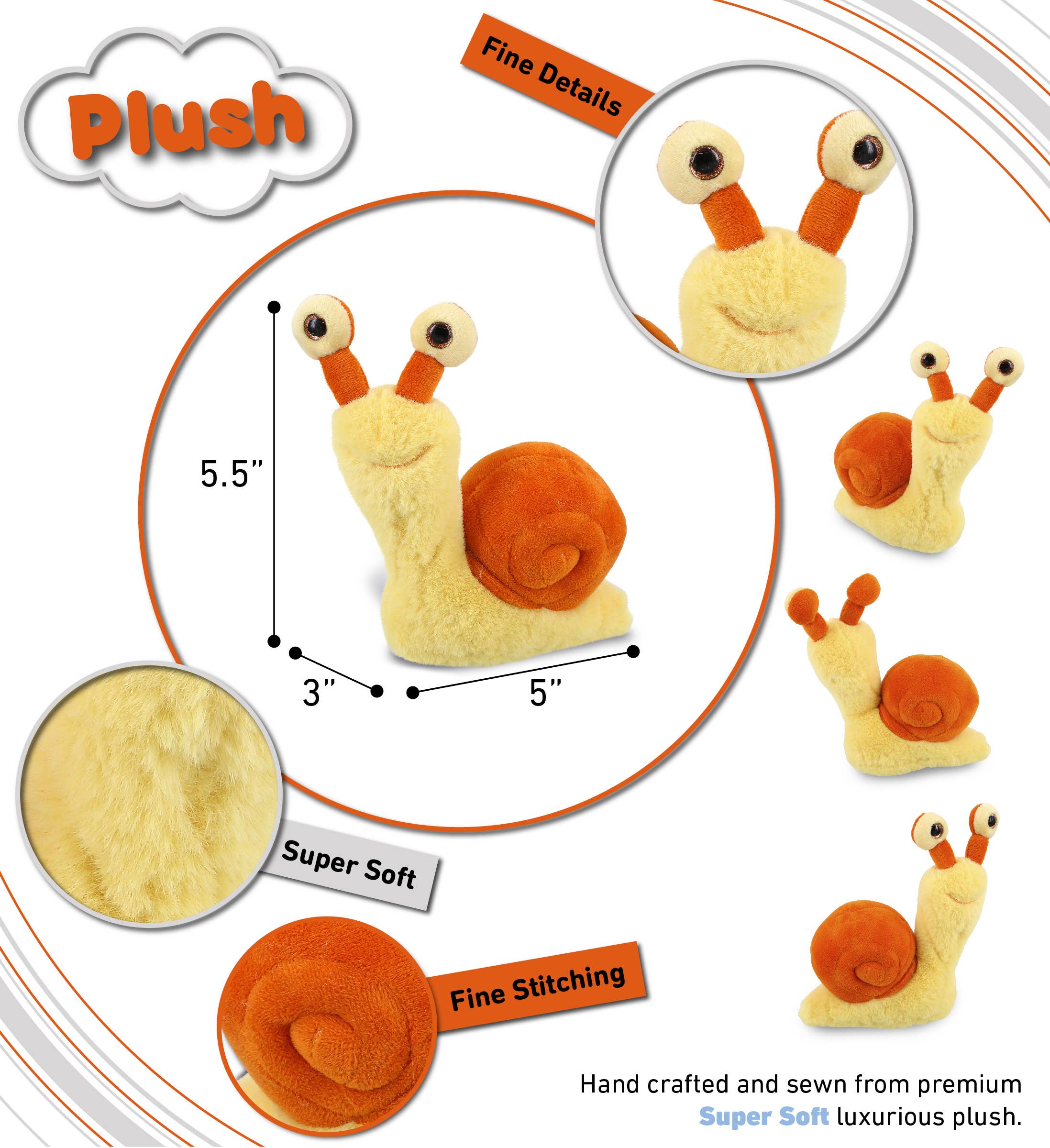 Cota Global – Großhandel Kuschel-/Plüschtier – Kind & Baby – Superweiches Plüsch - Orange Schnecke Klein 5,5"2