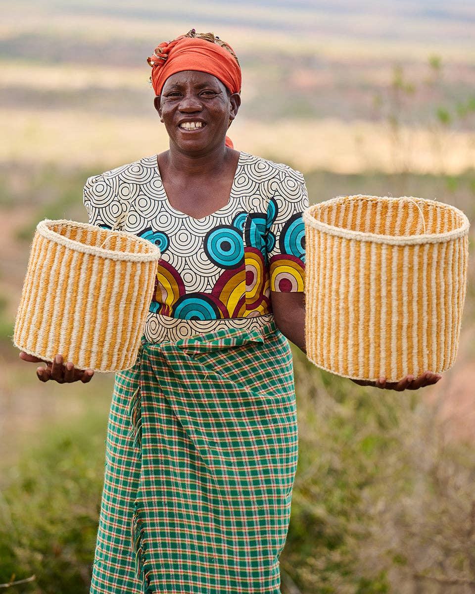HOTUBA: Gold Pinstripe Woven Storage Basket | Planter | Toy Basket | Desk Tidy for wholesale on Faire7