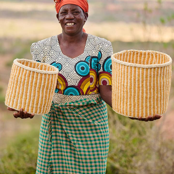 HOTUBA: Gold Pinstripe Woven Storage Basket | Planter | Toy Basket | Desk Tidy for wholesale on Faire7