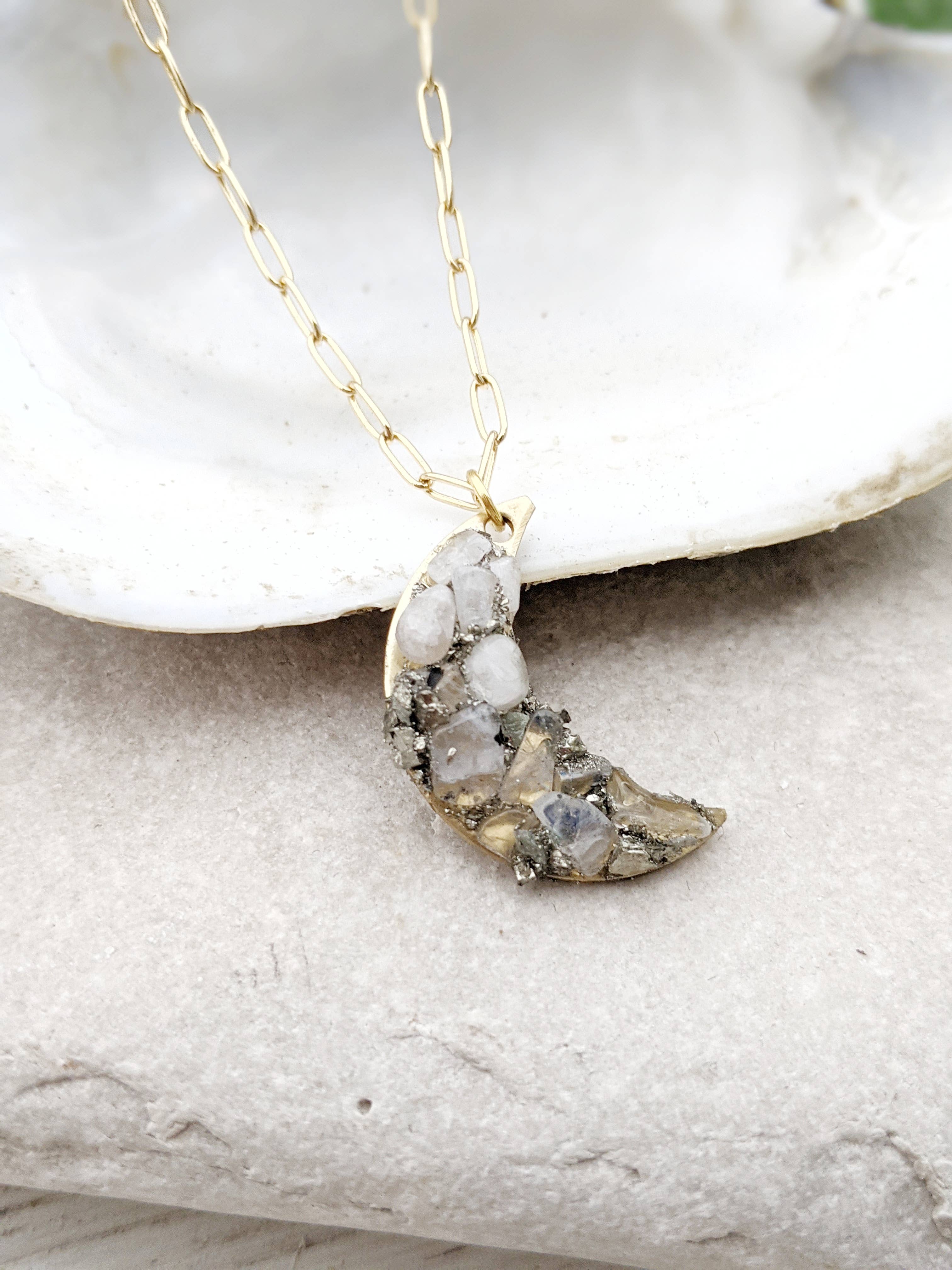 Dynamo - Wholesale Pendant/Charm Necklace - Jewelry Moonstone Crescent Necklace | Handcrafted Design