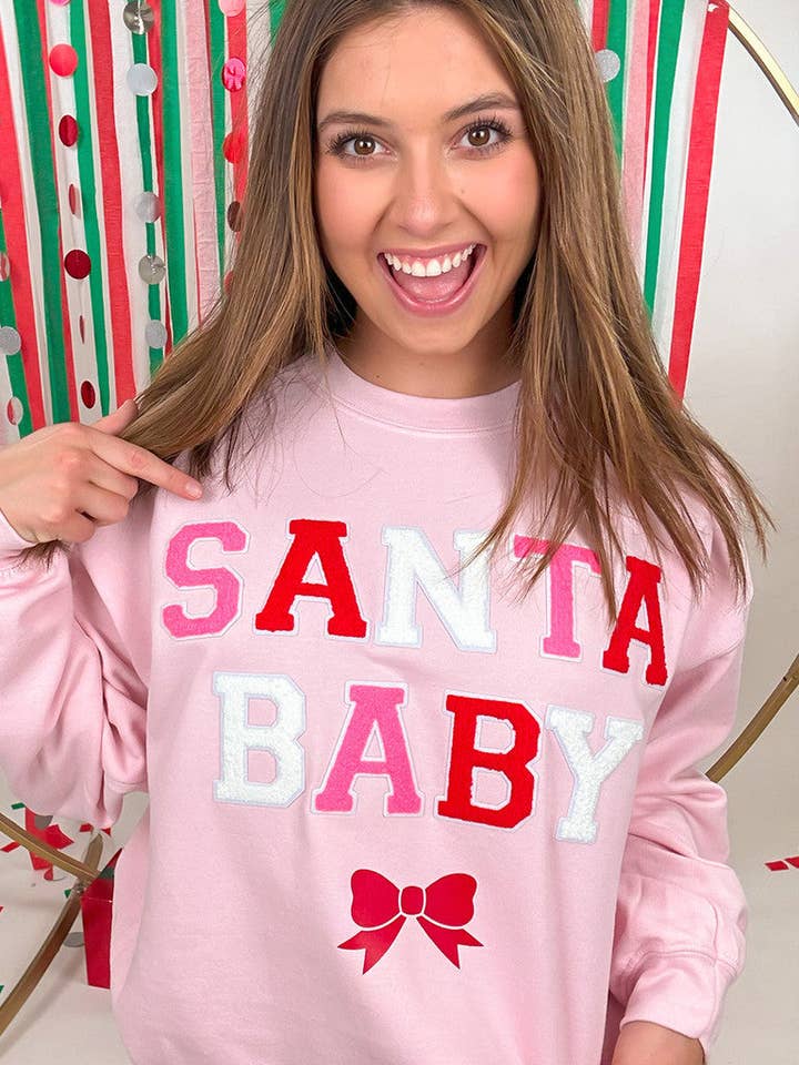Soft Chenille Santa Baby Sweatshirt for wholesale by Sugar Stitch