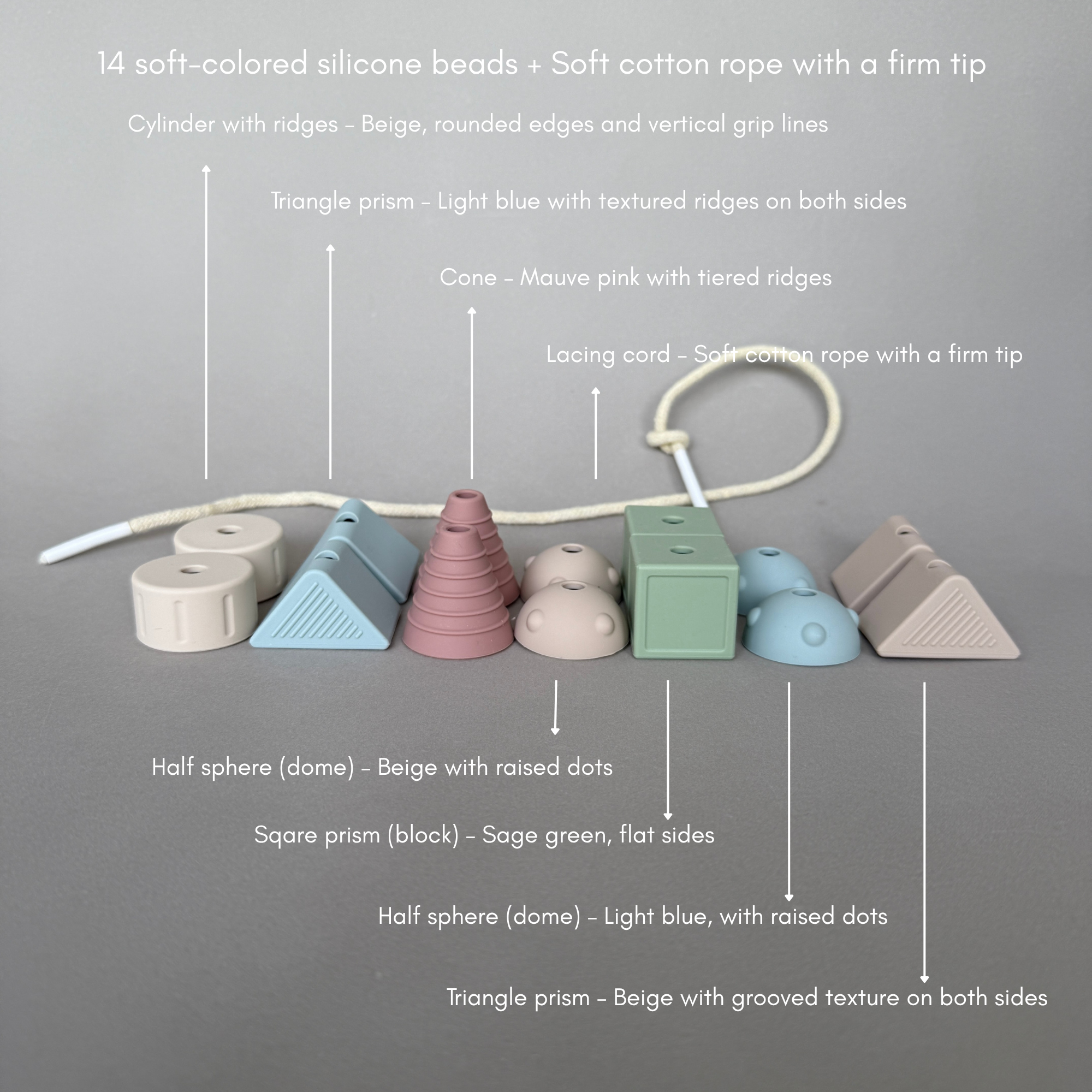 Ali+Oli - Wholesale Toy Set - Kids - Ali+Oli Montessori Lacing Toy – 14 Soft Color Silicone Beads3