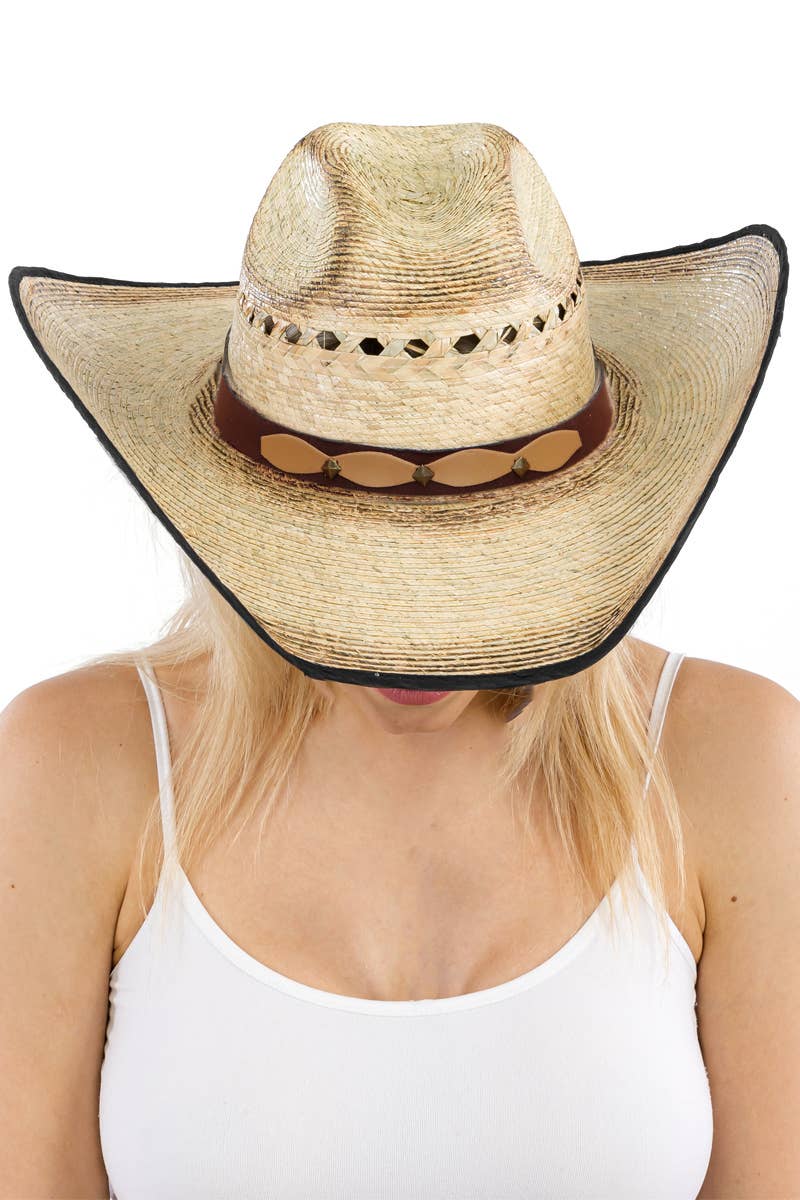 Cap Zone - Wholesale Cowboy Hat - Women's - Vented Vintage Burnt Cutter Palm Straw Cowboy Hat2