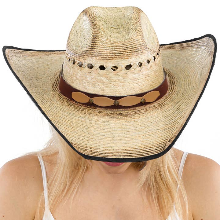 Cap Zone - Wholesale Cowboy Hat - Women's - Vented Vintage Burnt Cutter Palm Straw Cowboy Hat2