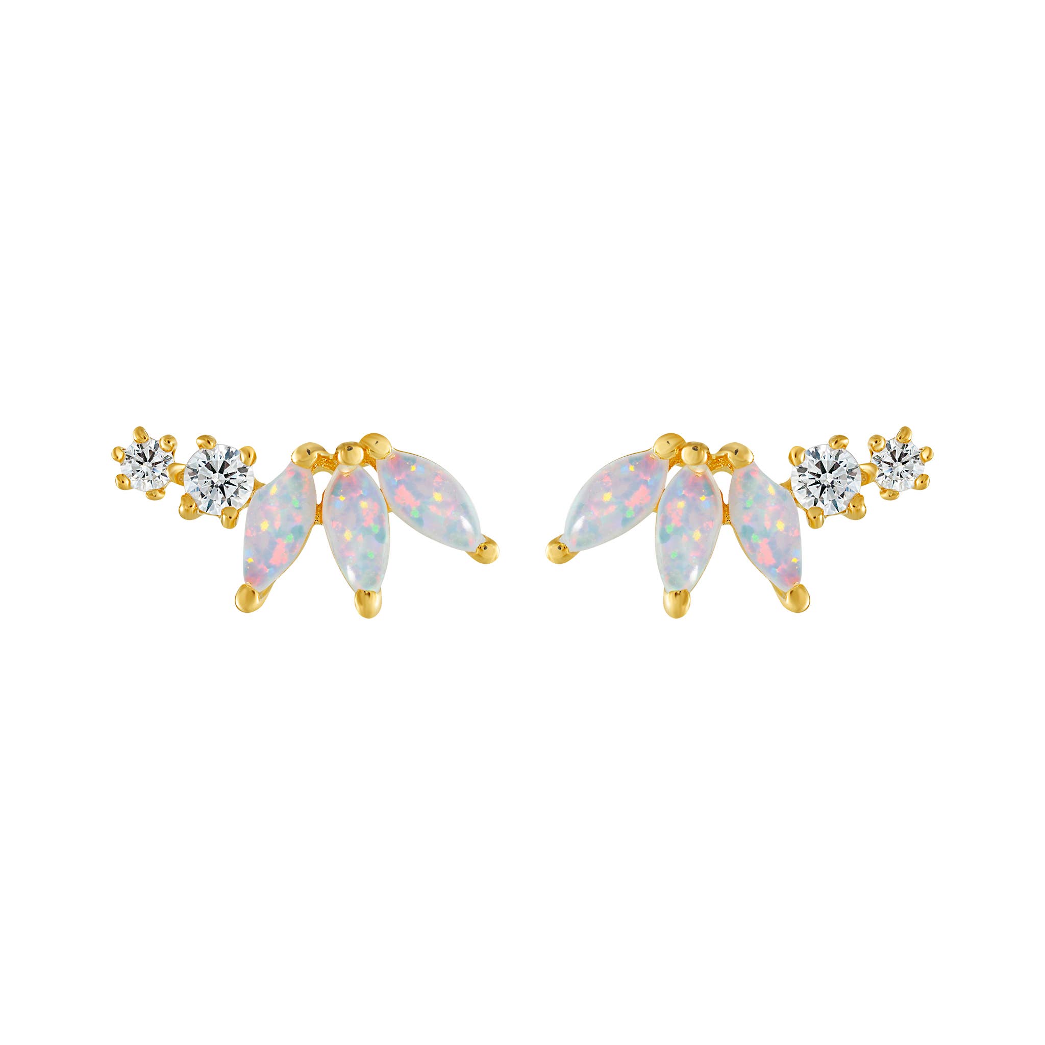 La Kaiser - Wholesale Stud/Post Earrings - Opal & Diamond Twinkling Lotus Studs