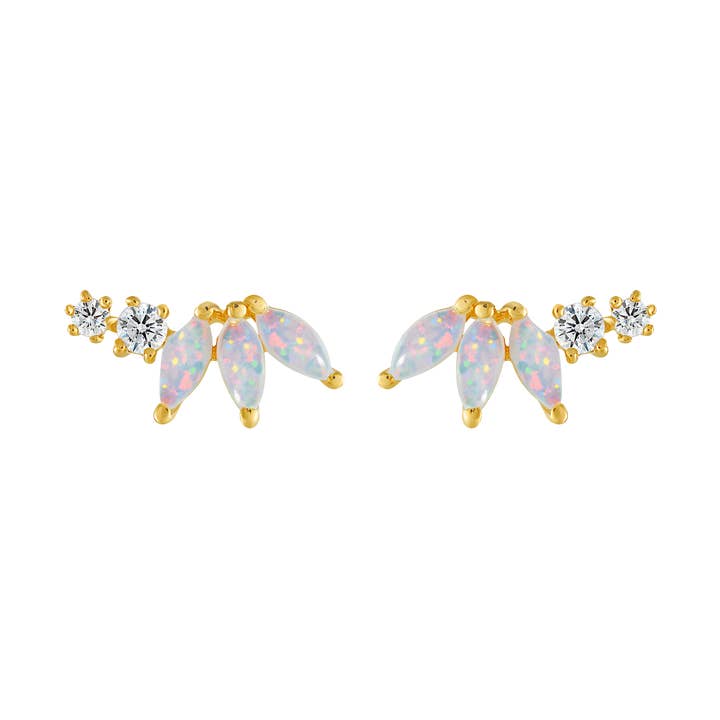 La Kaiser - Wholesale Stud/Post Earrings - Opal & Diamond Twinkling Lotus Studs0