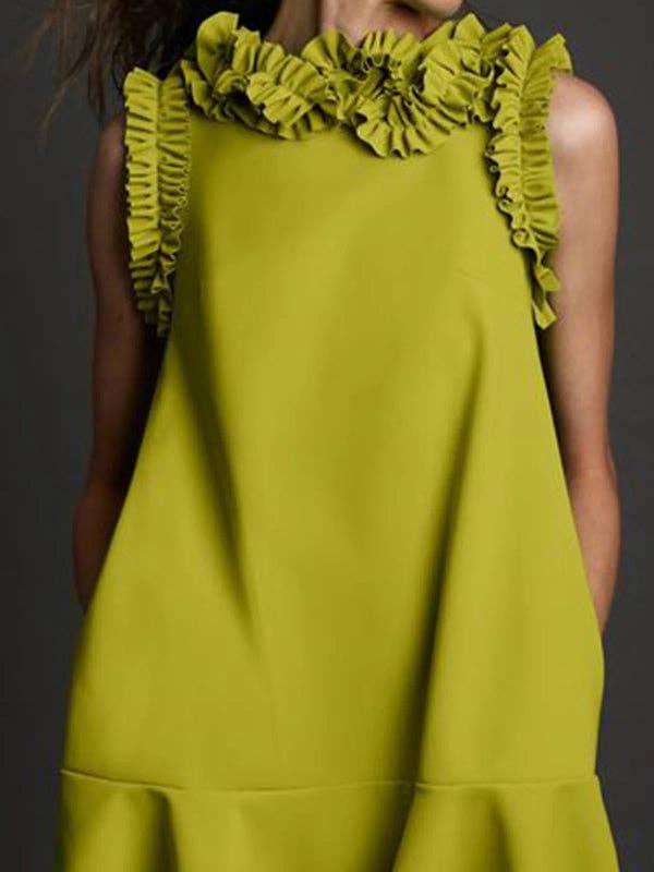 GREEN Solid Color Ruffle Sleeveless Mini Dress for wholesale on Faire1
