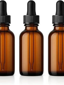 Set of 3 Empty Amber Glass Dropper Bottles, 30 ml (1 oz) for wholesale by KOHAR NATURALS