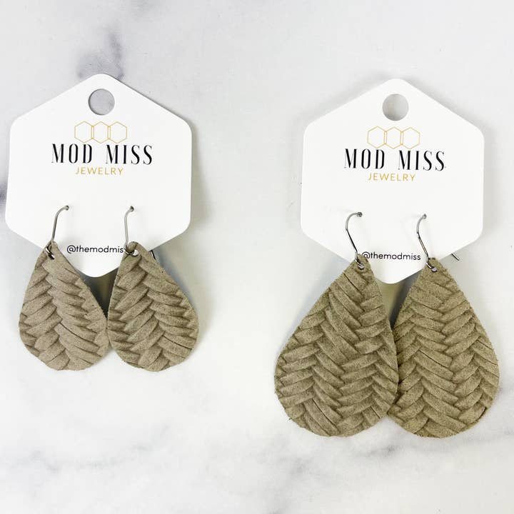 Leather Teardrop Earring "Weaved Stonewashed Gray'' for wholesale by The Mod Miss