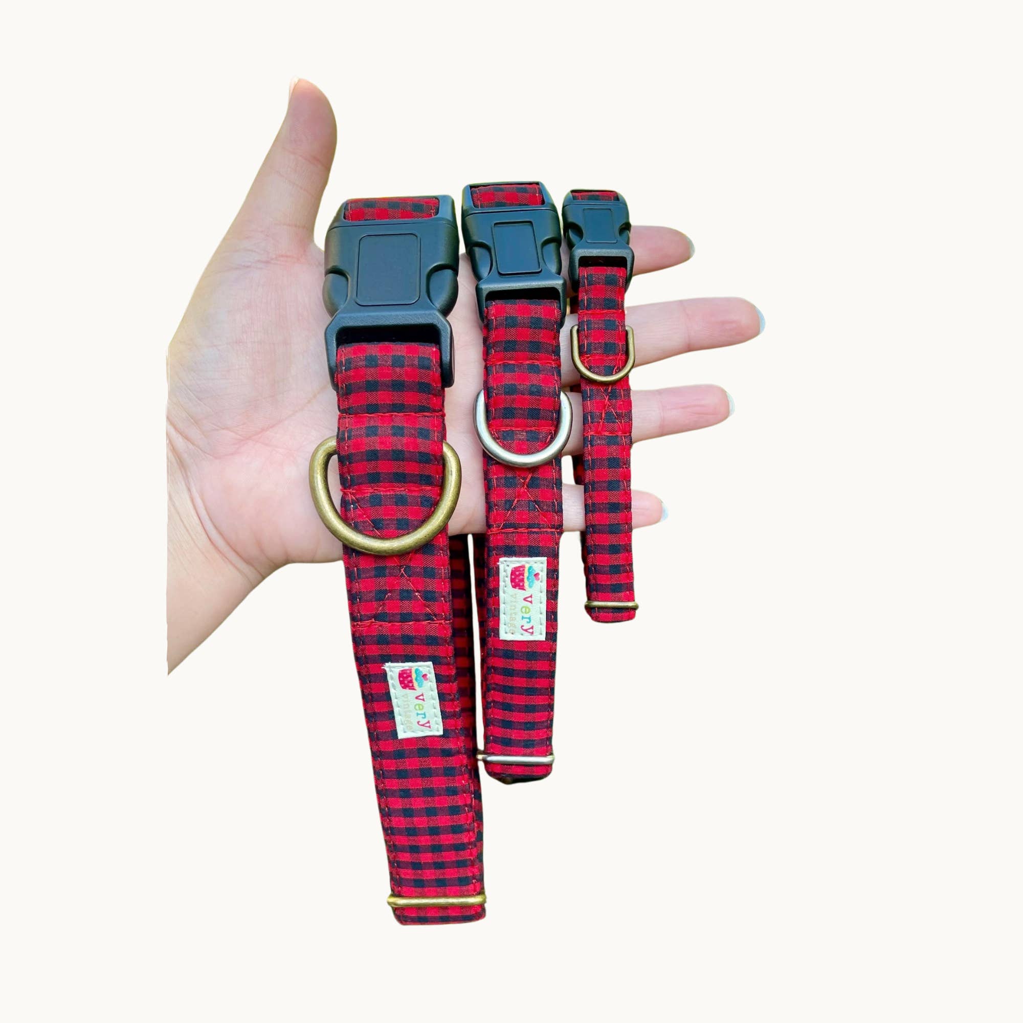 Very Vintage Designs - Wholesale Pet Collar - Cat/Dog - Plaid Dog Collar Red Buffalo Check Winter Style Handmade USA