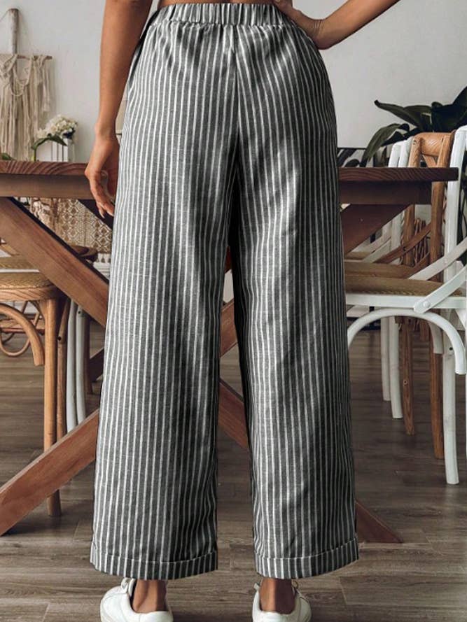 Black Stripes Wide Leg Cropped Pants ZK2163 for wholesale on Faire