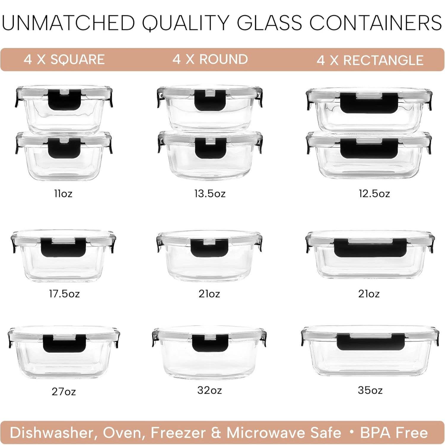 Zulay Kitchen – Engroshandel Madbeholder – Glas madopbevaringsbeholdere med låg – 12-pak3