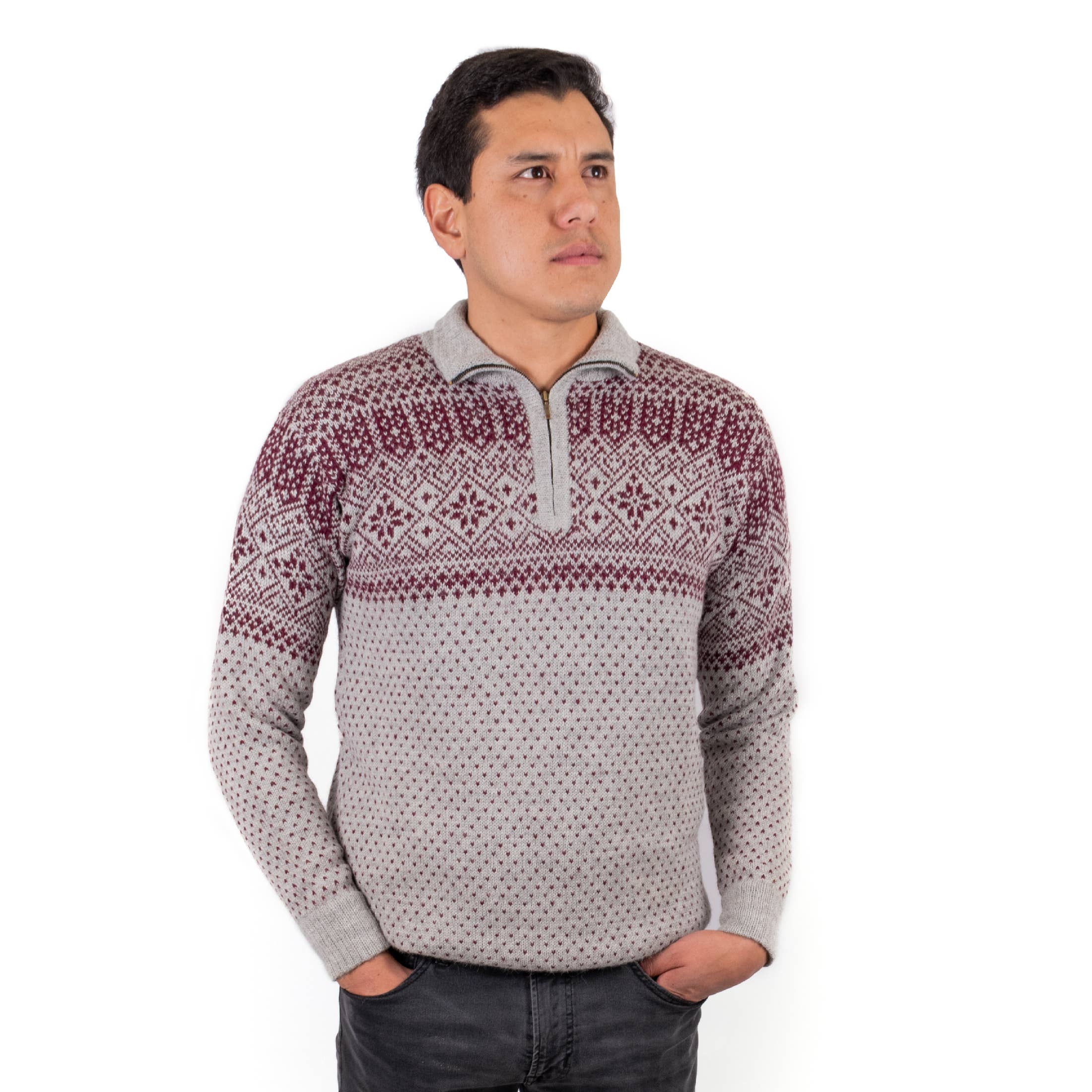 L.A.M Bolivia - Wholesale Gebreide trui - Heren - 100% Alpaca trui La Paz met halve rits en opstaande kraag14