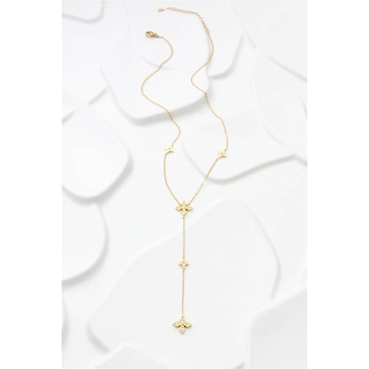 BELLISSIMA BIJOUX - Wholesale Y-Neck/Lariat Necklace - Golden Charm Flower Long Necklace – Stainless Steel1