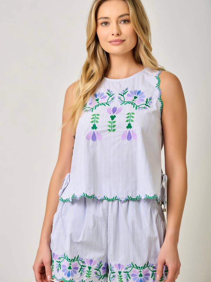 71071 Embroidered Pinstripe Tank Blouse for wholesale by Mystree