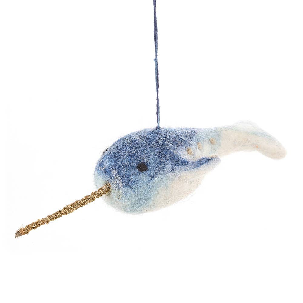 Felt So Good – wholesale Ornament – Handmade Felt Fair trade Hanging Narwhal Decoration1