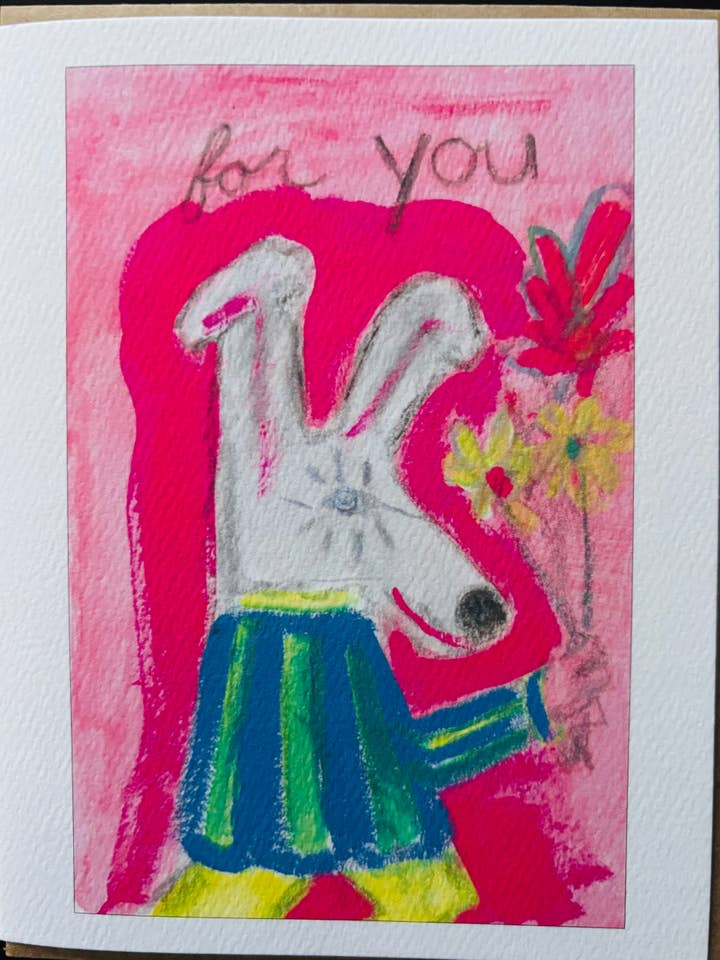For You vibrant fun dog gifting flowers dog greeting card for wholesale by Bernie Street Studios
