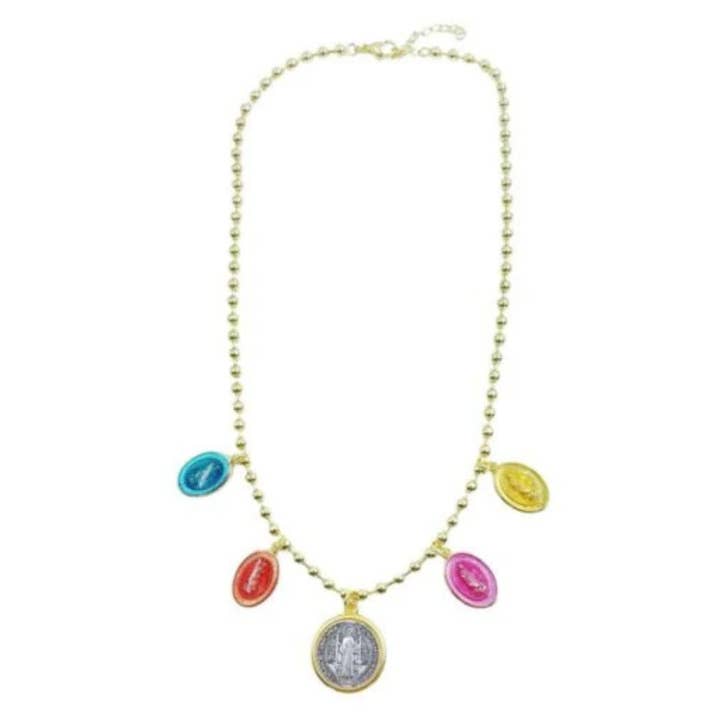 Vergulde St. Benedictus en Maagd Maria meerkleurige hangers retro stijl ketting voor wholesale door Fleur de lys collections