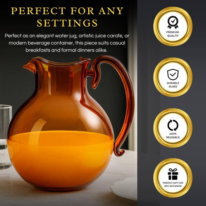 The Wine Savant / Khen Glassware - Wholesale Jug - Italian Design Amber Glass Jug Mouth-Blown Venetian Pitcher2