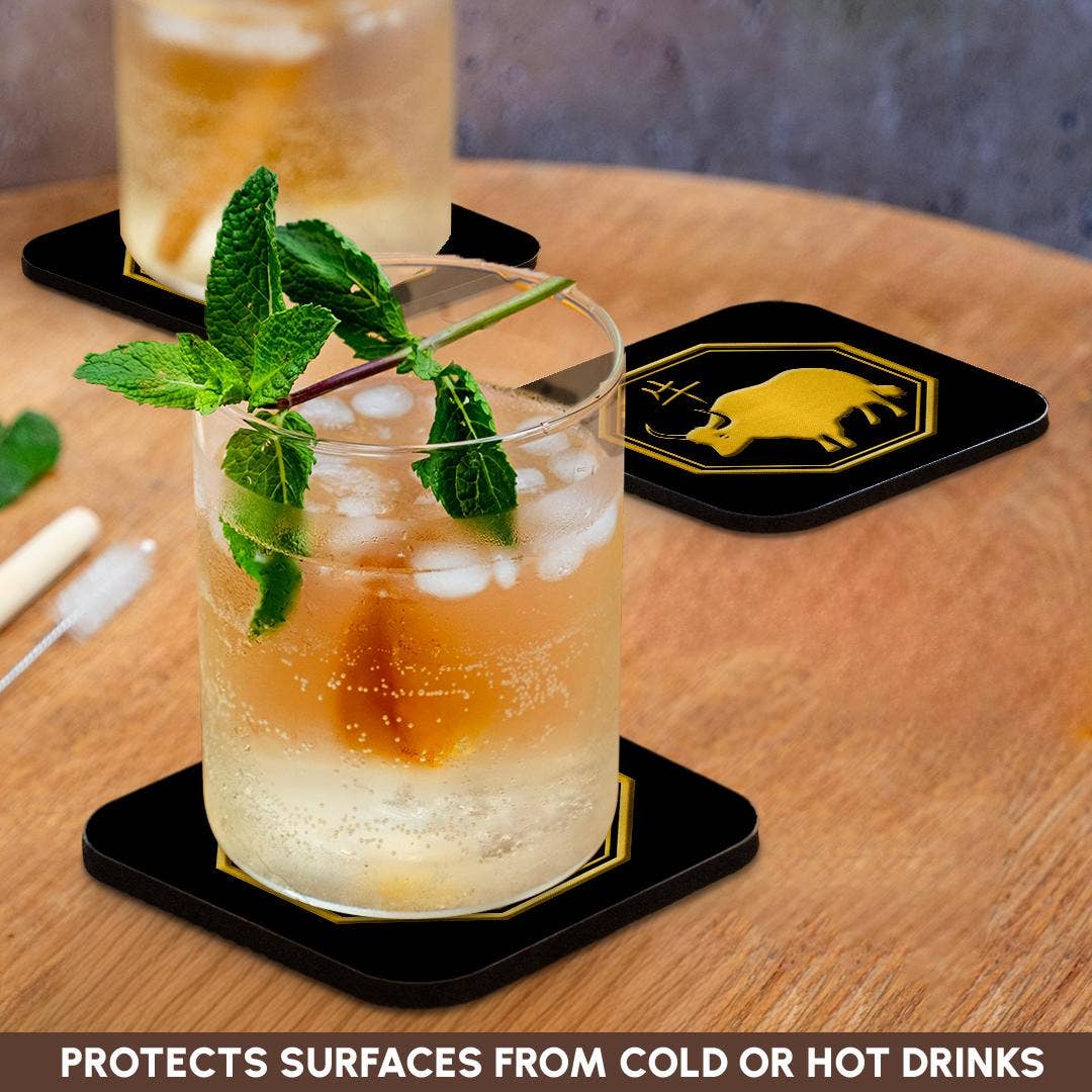 3dRose - Wholesale Coasters - 3dRose, Chinese zodiac symbols. Yellow on black image. The year of the ox, Coaster9