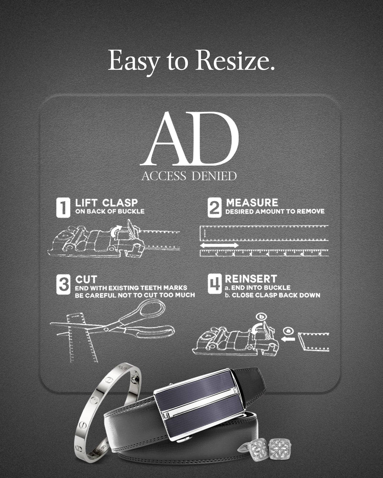 Access Denied Accessories - Venta al por mayor Cinturón - Hombre - Cinturones de Cuero con Trinquete para Hombre con Hebilla Deslizante Automática20