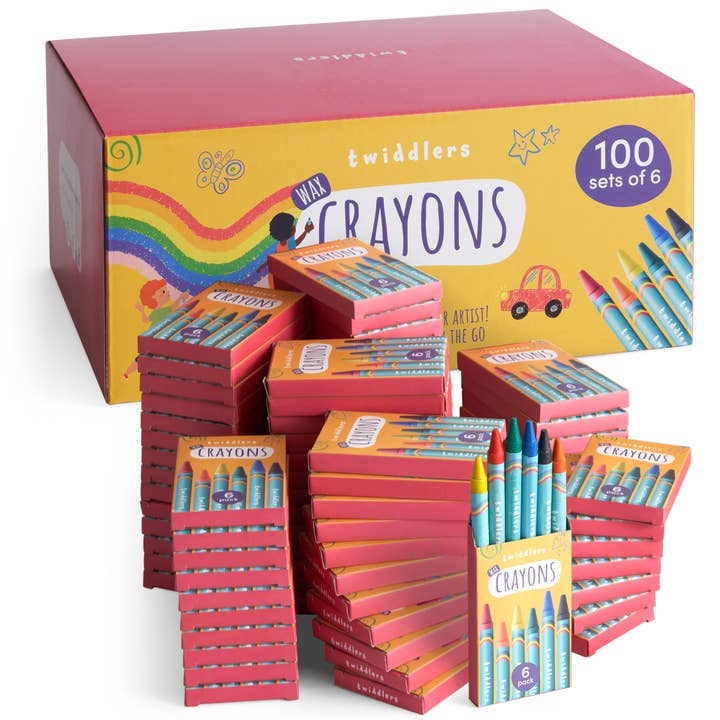The Twiddlers – wholesale Kritor – 100 lådor med vaxkritor för barn, 6 kritor per låda, 600 till