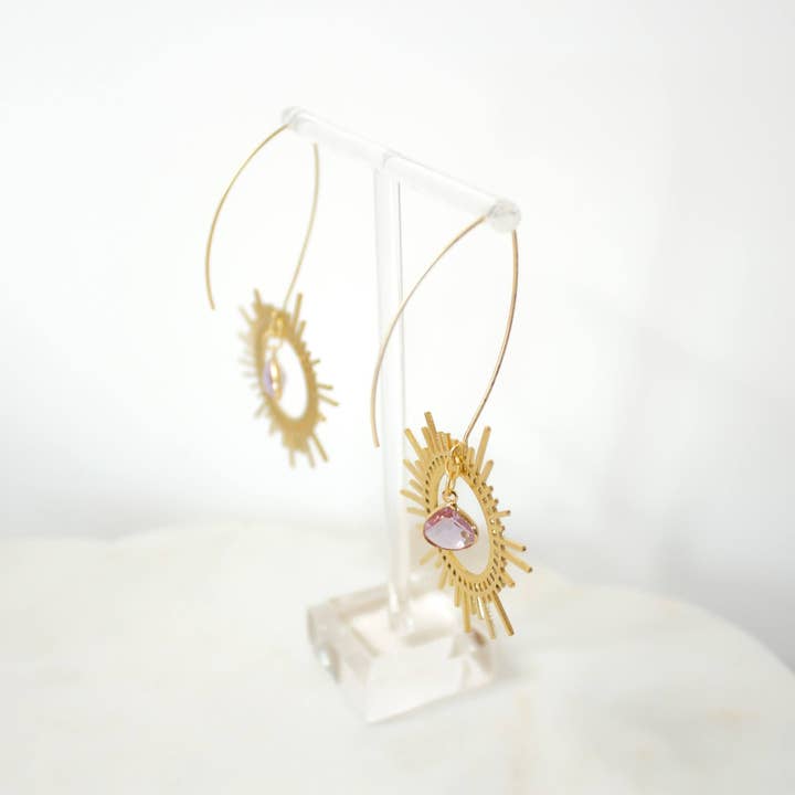 Moxie Collective (formerly Atonement Design) - Wholesale Dangle Earrings - Brass Sunburst Earrings in Lilac4