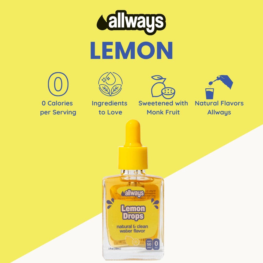 Allways Drops - Wholesale Flavored Syrup - Lemon Water Drops, Natural Flavor, 1 oz, 50 Servings3