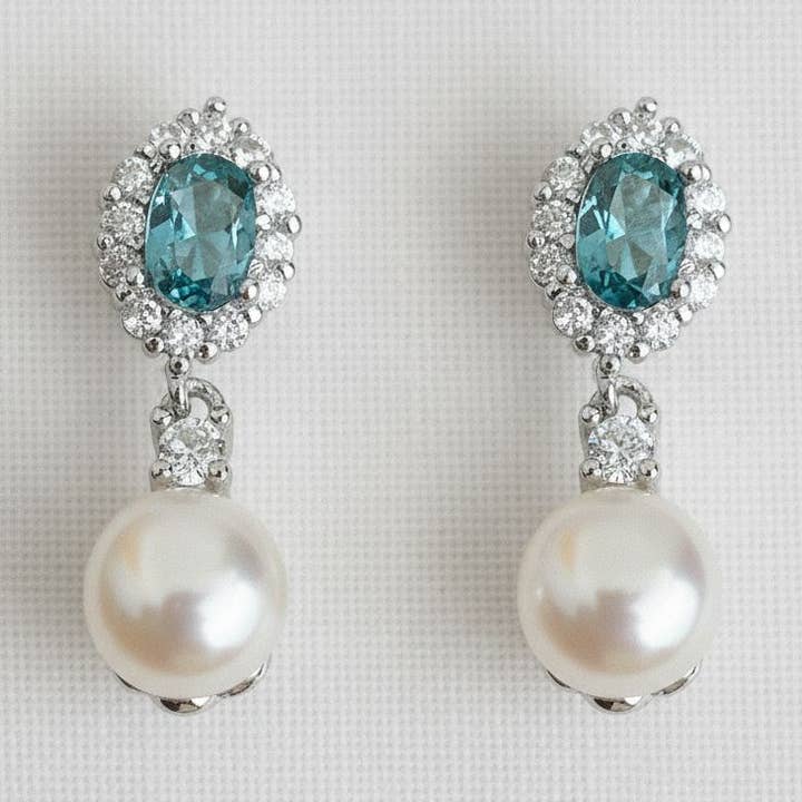 Zoetwaterparel Blauwe Zirkoon Oorbellen voor wholesale door Ellemadera