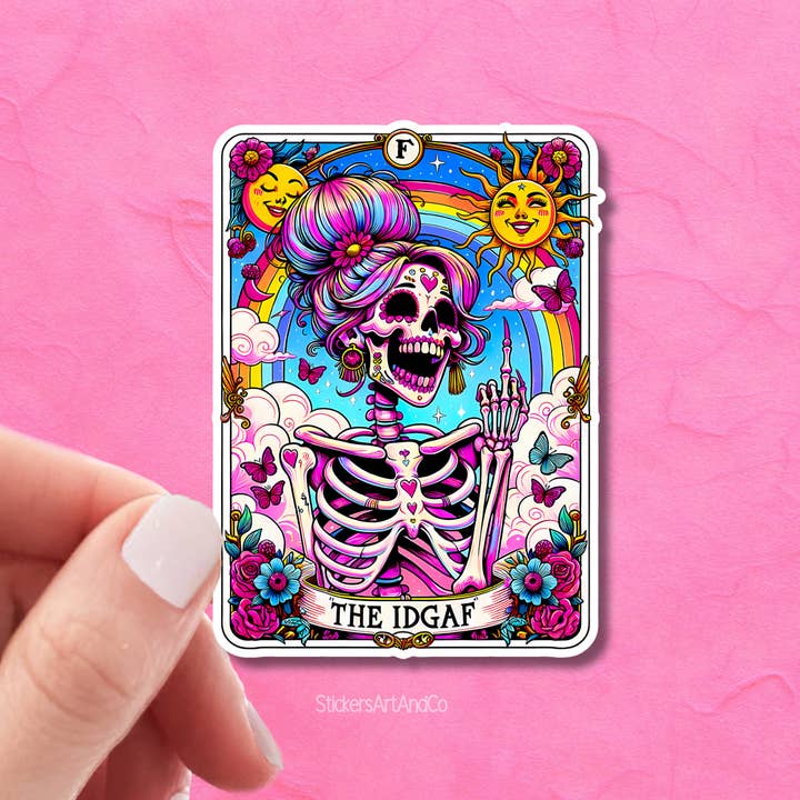 Stickers Art & Co – wholesale Sticker – The IDGAF Skull Funny Tarot Card Stickers
