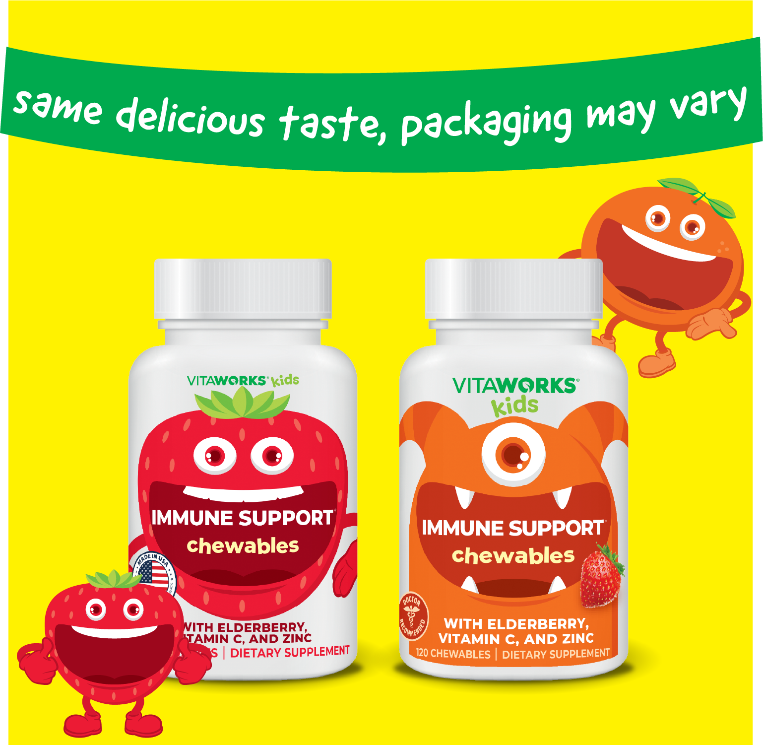 Saveur naturelle de fraises VitaWorks Kids ImmunoSupport, comprimés à croquer en vente sur Faire1