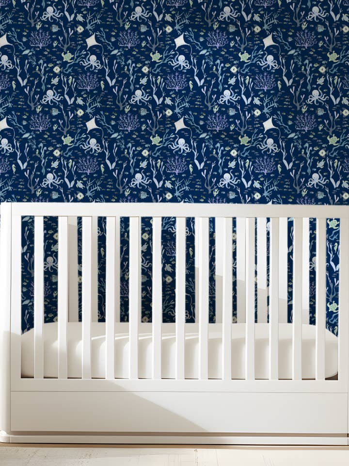 Koraalrif Behang in Nautisch Marineblauw voor wholesale door Timo & Violet