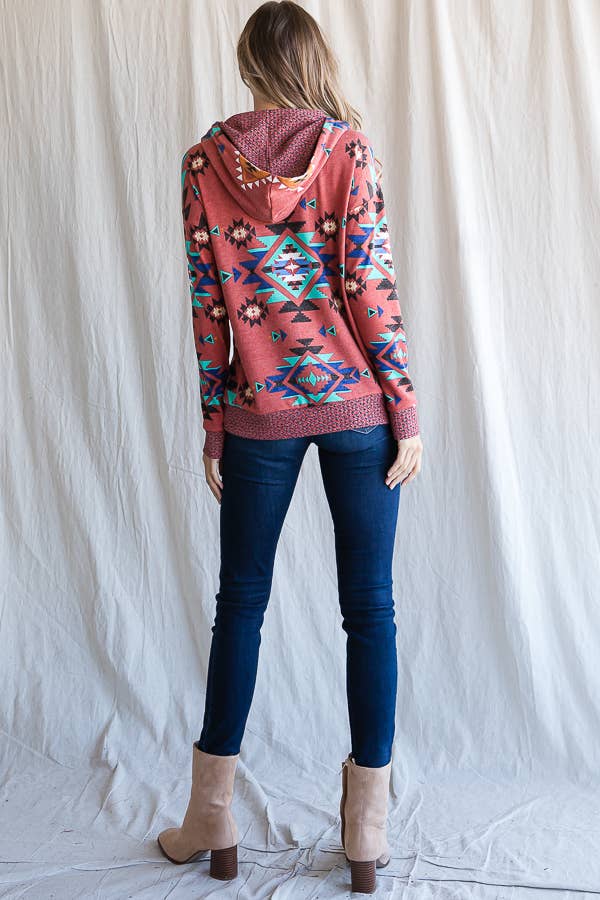 7th Ray – wholesale Hoodie – Women's – Aztec Print Drawstring Women's Hoodie T433719