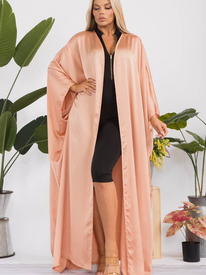 HH707D-R-SOLID - Kimono longo aberto por atacado de H&H Fashion Inc.