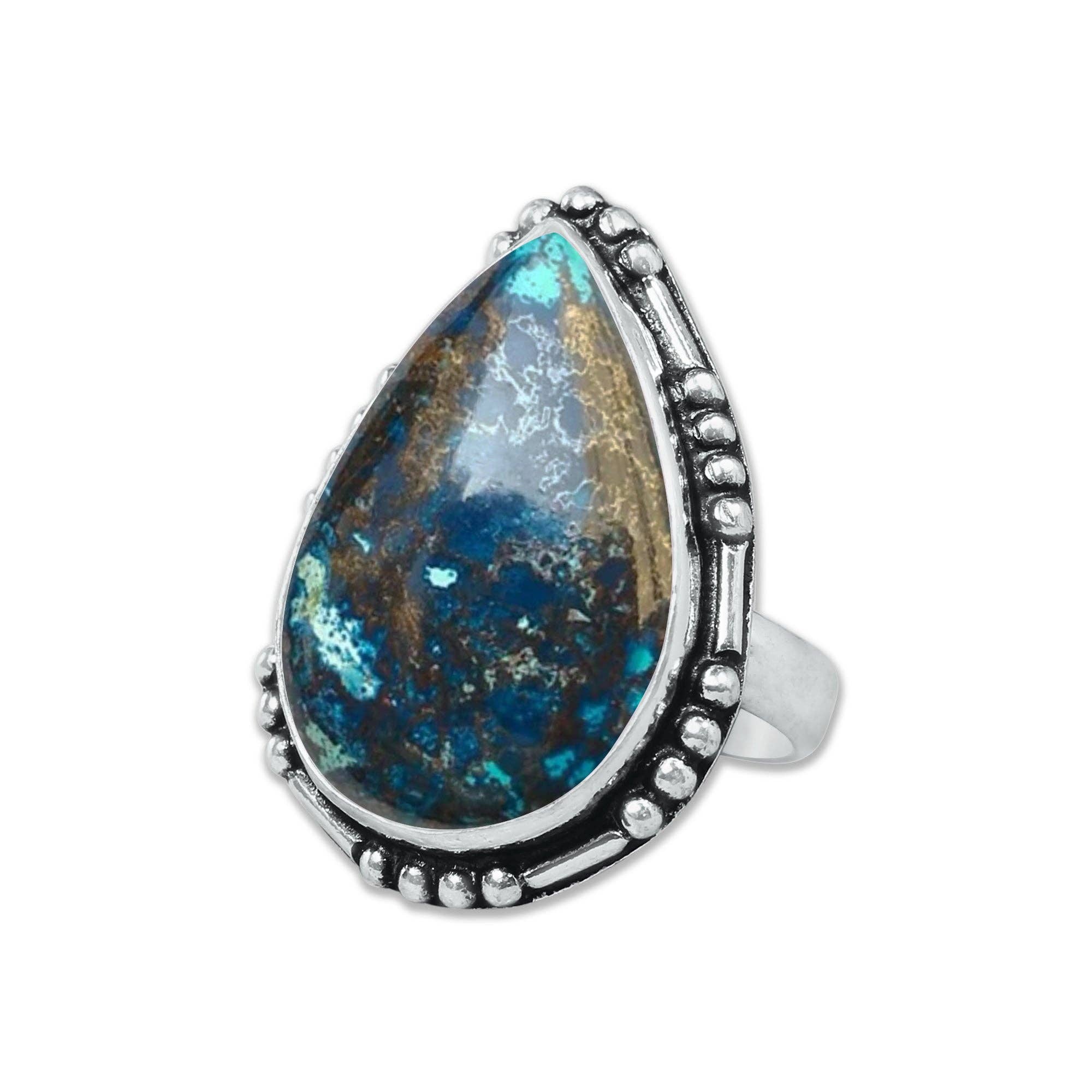 Handmade Jewels – wholesale Cocktail/Statement Ring – Chrysocolla-ringar – Silverpläterade, Handgjorda, Jordnära Havsgröna (US Storlekar 6–10, Tillverkade på Beställning)16