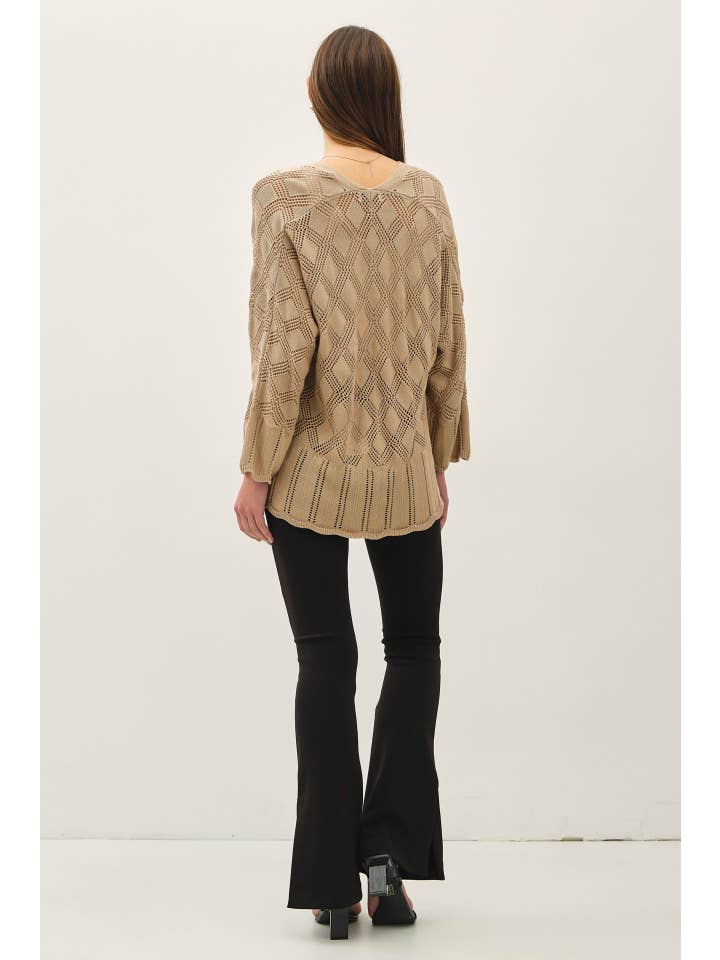 Be Cool - Wholesale Cardigan - Women's - LIGHTWEIGHT CROCHET CARDIGAN WITH SCALLOP HEM