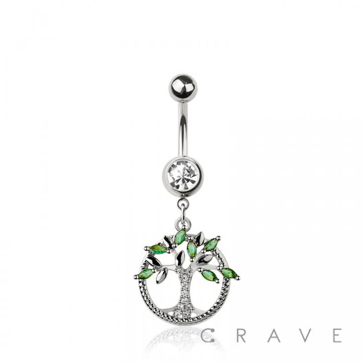 CRAVE - Wholesale Belly Ring - 316L SURGICAL STEEL TREE OF LIFE DANGLE BELLY BUTTON NAVEL R3