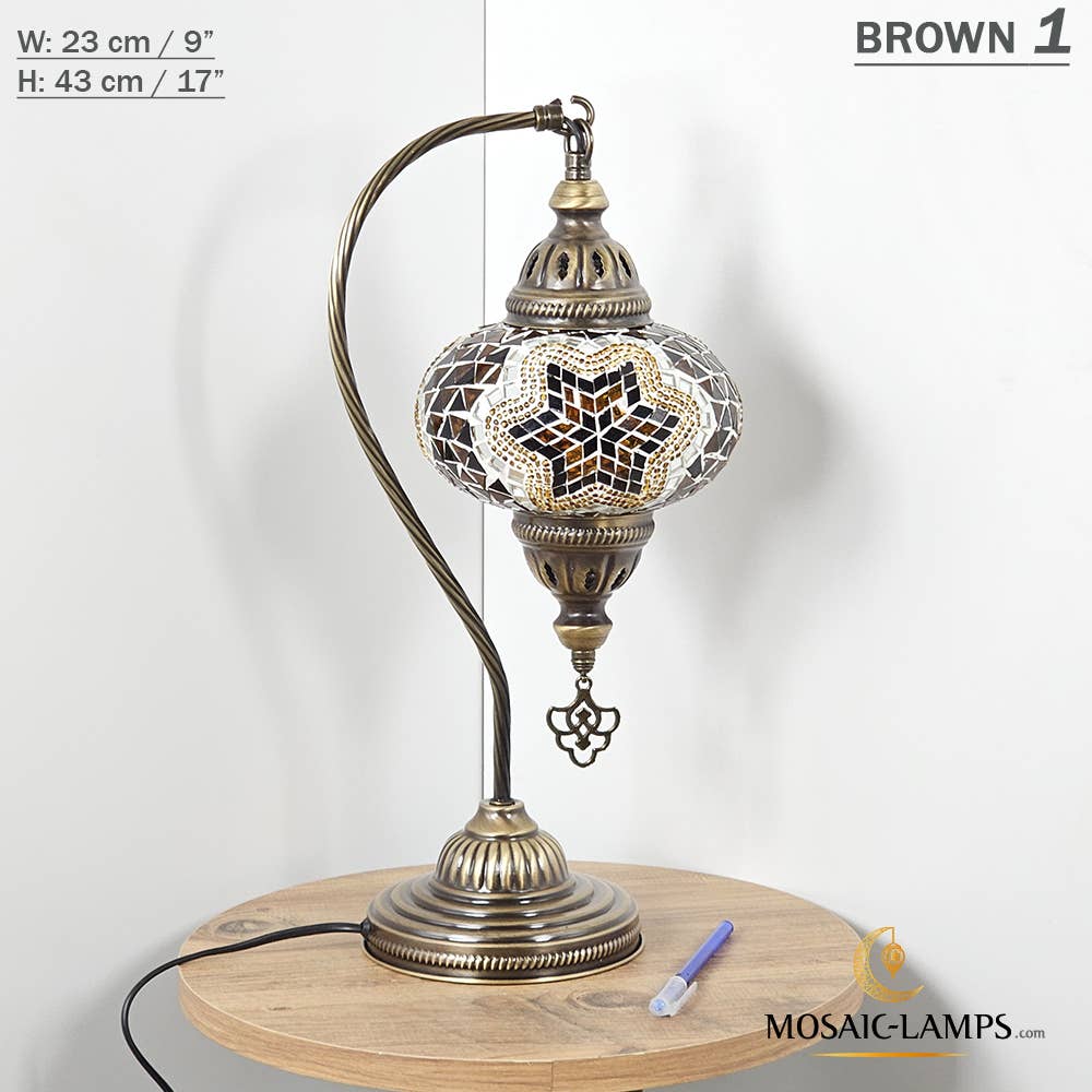 Mosaic Lamps - Wholesale Accent/Desk Lamp - 10+Colors - Gooseneck Large Globe Mosaic Table Lamp, Turkish13