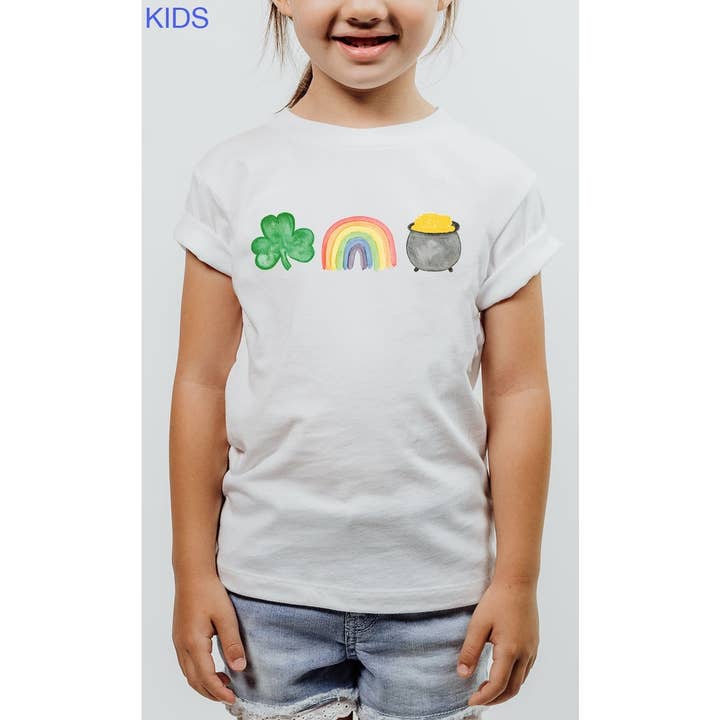 Kids St Patricks Day Shamrock Rainbow Graphic Tee for wholesale by Kids By Kissed Apparel