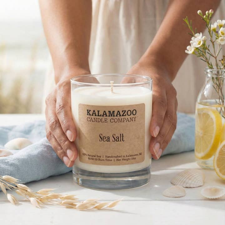 Kalamazoo Candle Company - Wholesale Jar/Filled Candle - Sea Salt Soy Candle 10oz - Hand-Poured Michigan3