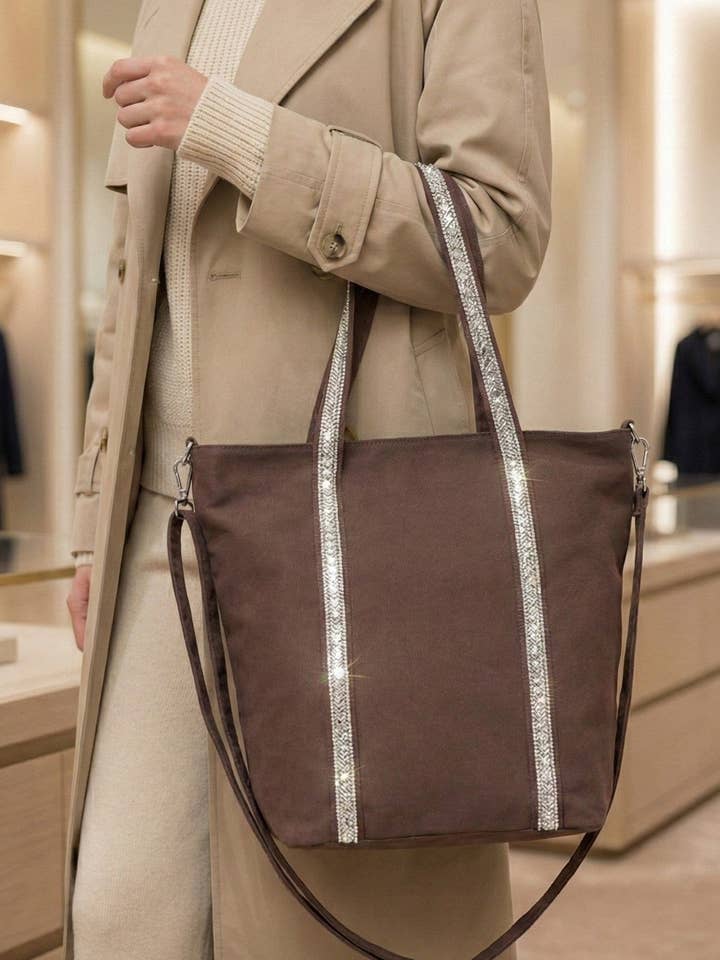 Sac cabas en toile avec détails en strass TG10812 pour la vente par MiMi Wholesale