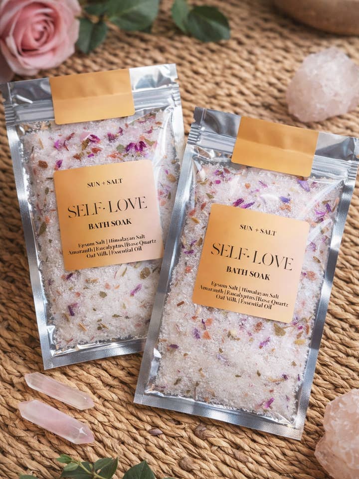 Self-Love Single Use Bath Soak | Rose Quartz | Spa Day for wholesale by Lux&Lou