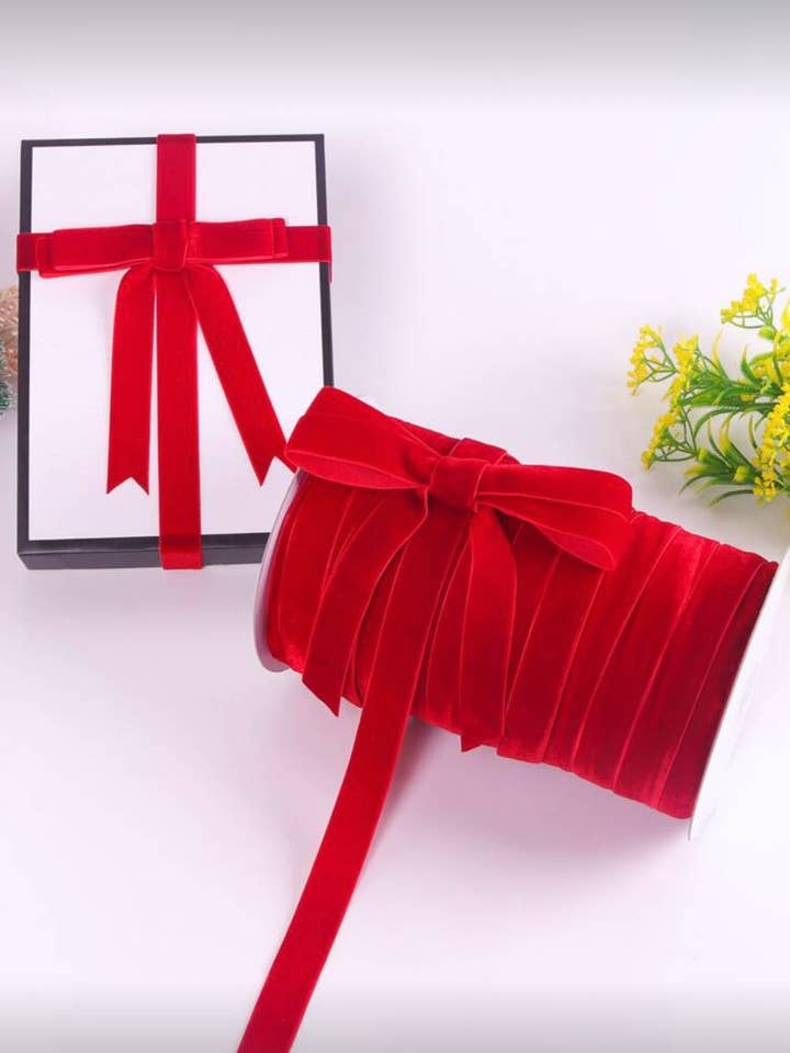 1roll Plain Gift Wrapping Ribbon VELVET (Green - Red) for wholesale by verona home and gift