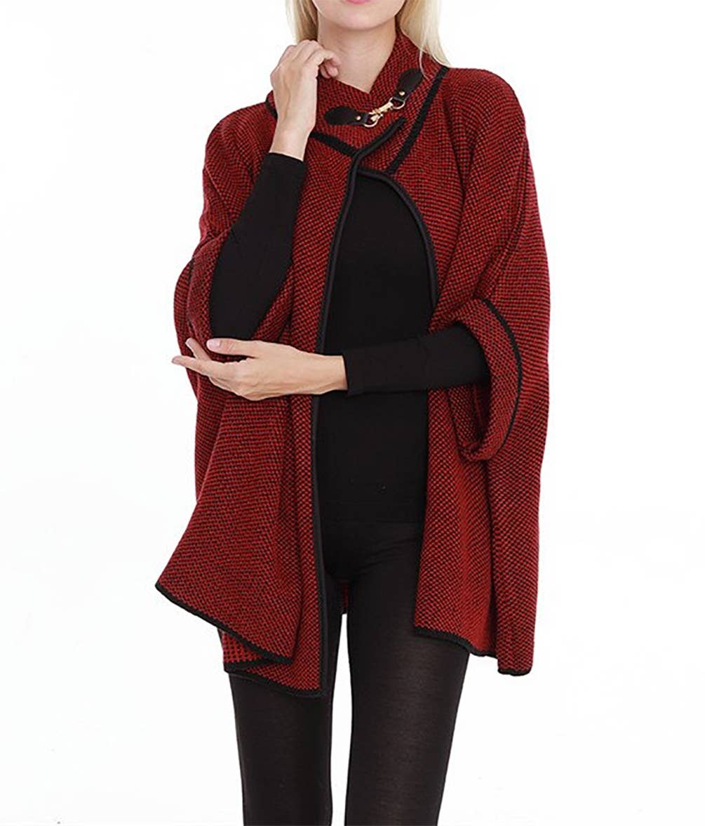 Fennco Styles - Wholesale Poncho - Women's - Knit Buckle Poncho Cape Cardigan23