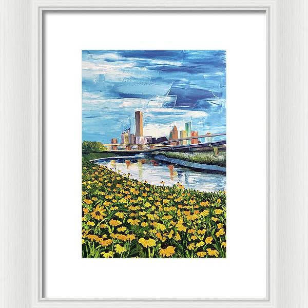 Houston Helianthus on White Oak - Framed Print for wholesale by Lauren Luna Ltd Co.