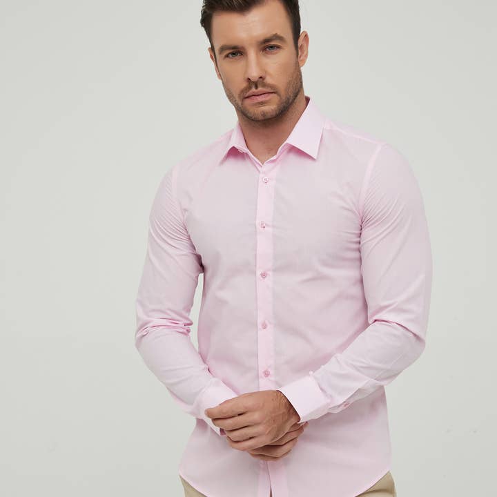 Rosa smal pass-skjorta för wholesale av Yves Enzo