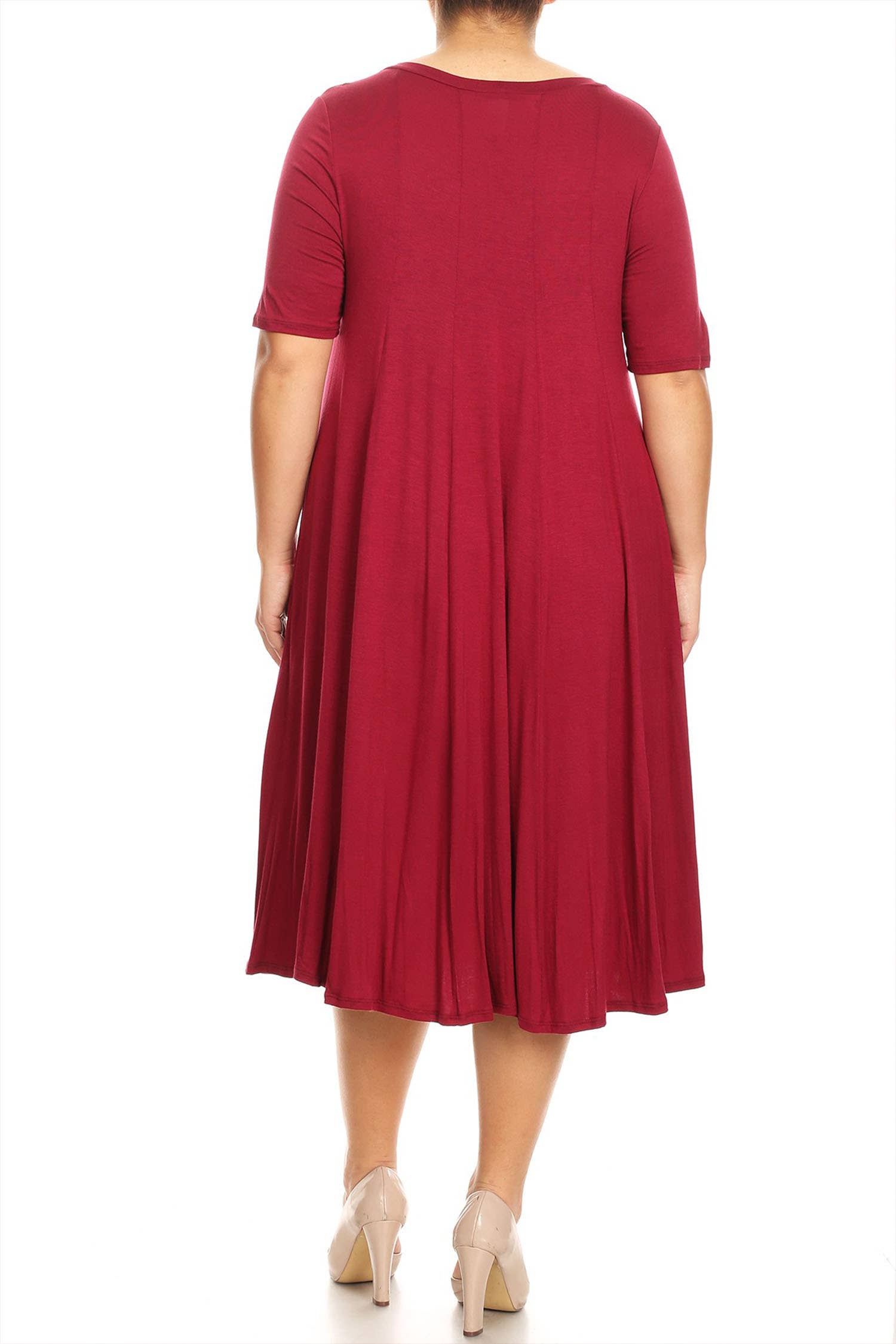 MOA COLLECTION - Wholesale Dress - Women's - Women's Plus Size A-Line Round Neck Casual Solid Midi Dress7