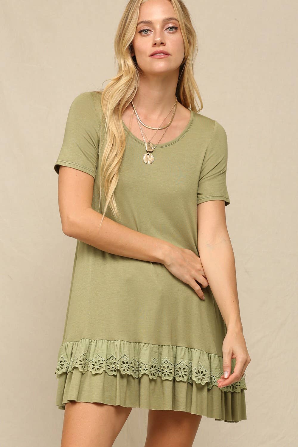 KyeMi - Wholesale Tunic - Women's - A Shirred Scallop Lace Hem Tunic Top14