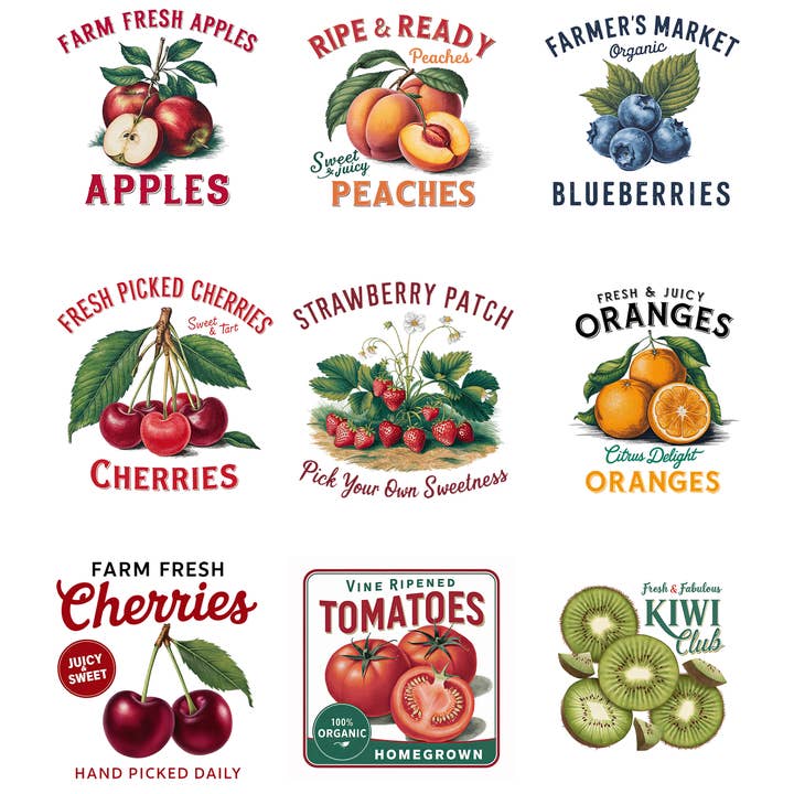 Vintage Fruit Magnets – 2x2" | Retro Kitchen Decor for wholesale by Fantastic Photo Magnets