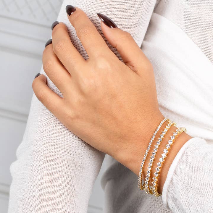 By Adina Eden - Wholesale Tennis Bracelet - Thin Three Prong Tennis Bracelet